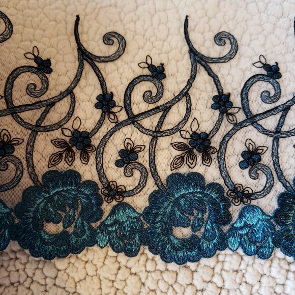 French Embroidered Lace Edging - Blue, Turquoise, Black 7.5" by the yard - Picture 3 of 5